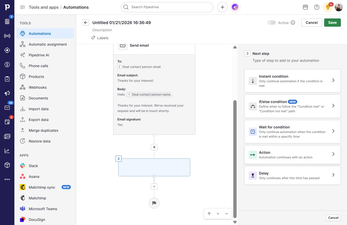 Click ActionAutomation continues with an action