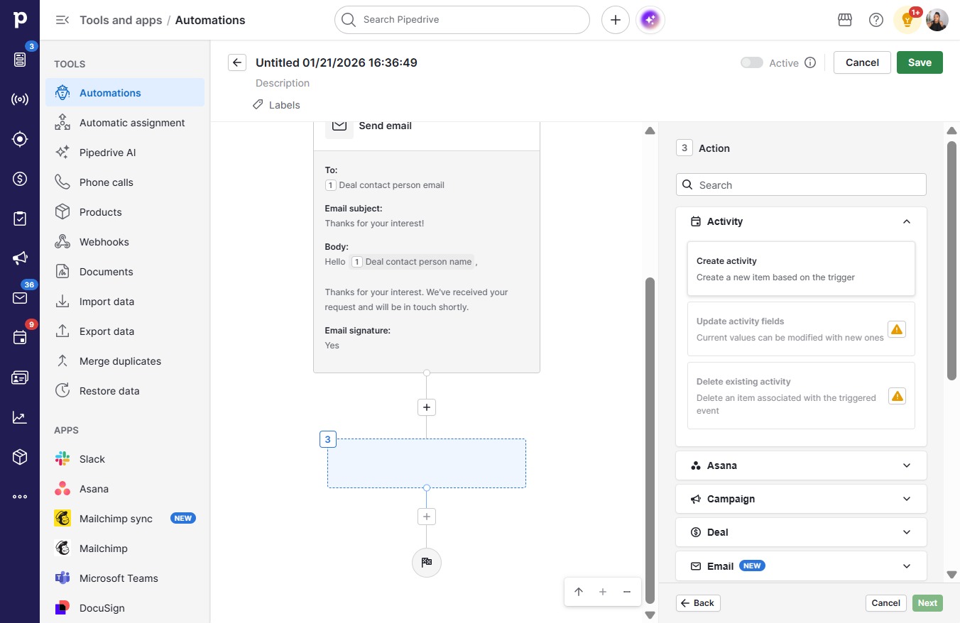 Click Create activity