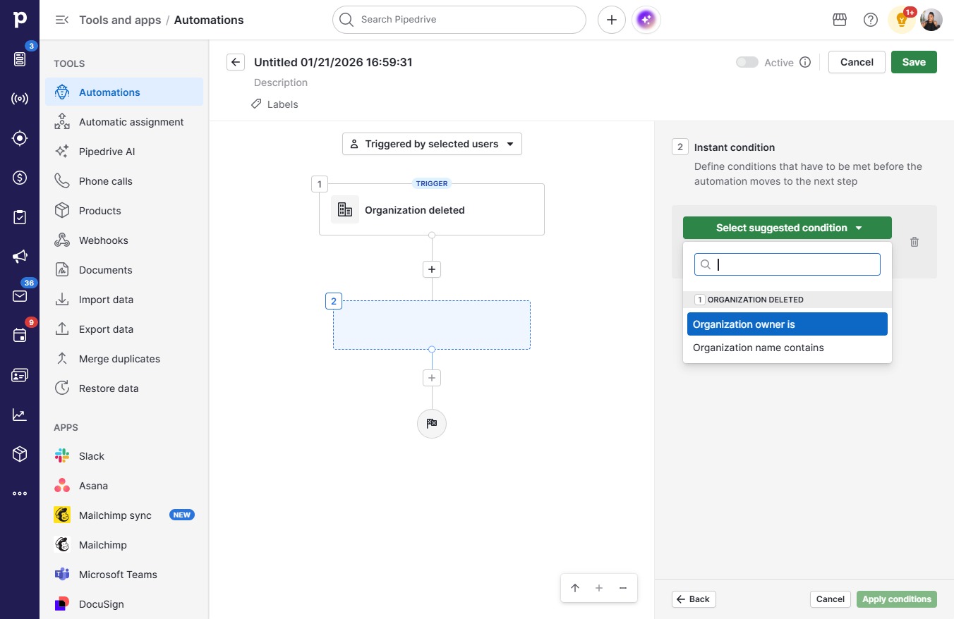 Click Organization owner is