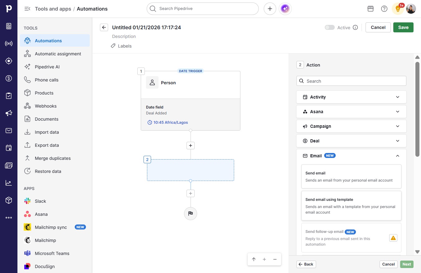 Click Send email using template