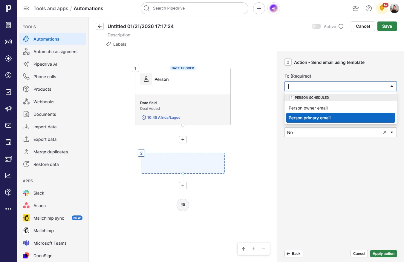 Click Person primary email