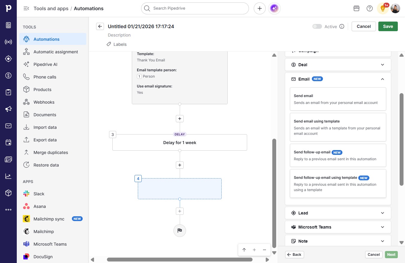 Click Send follow-up email using templateNew