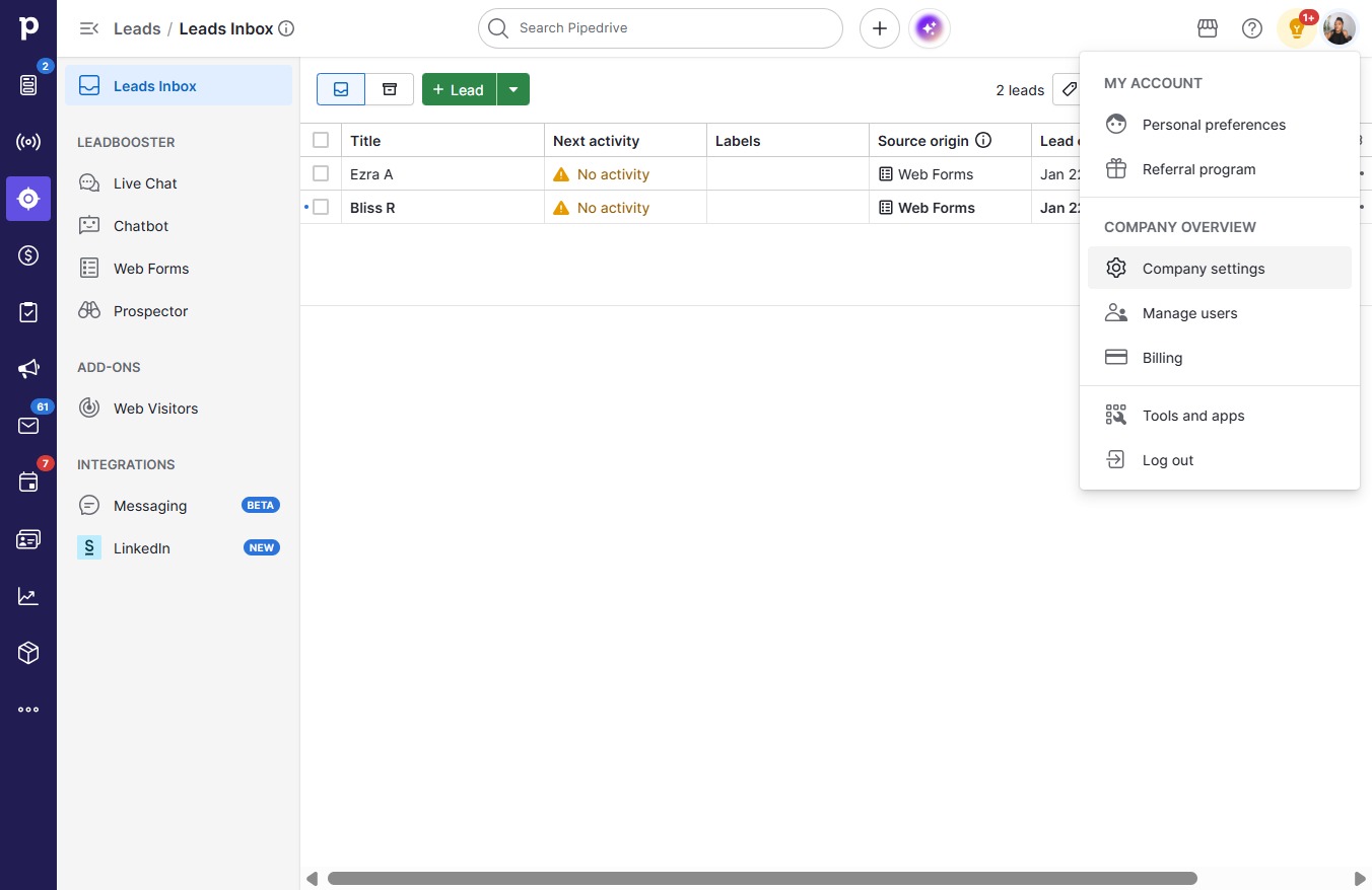 Click Company settings