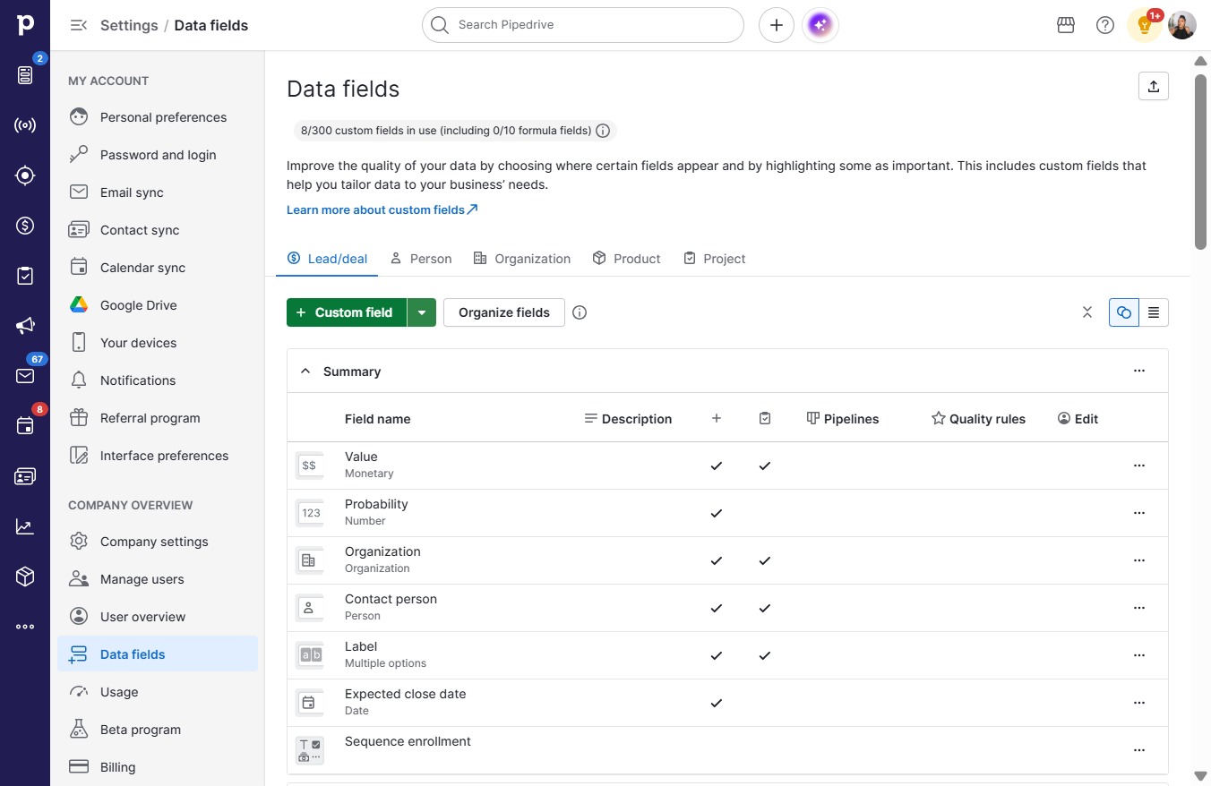 Click Custom field