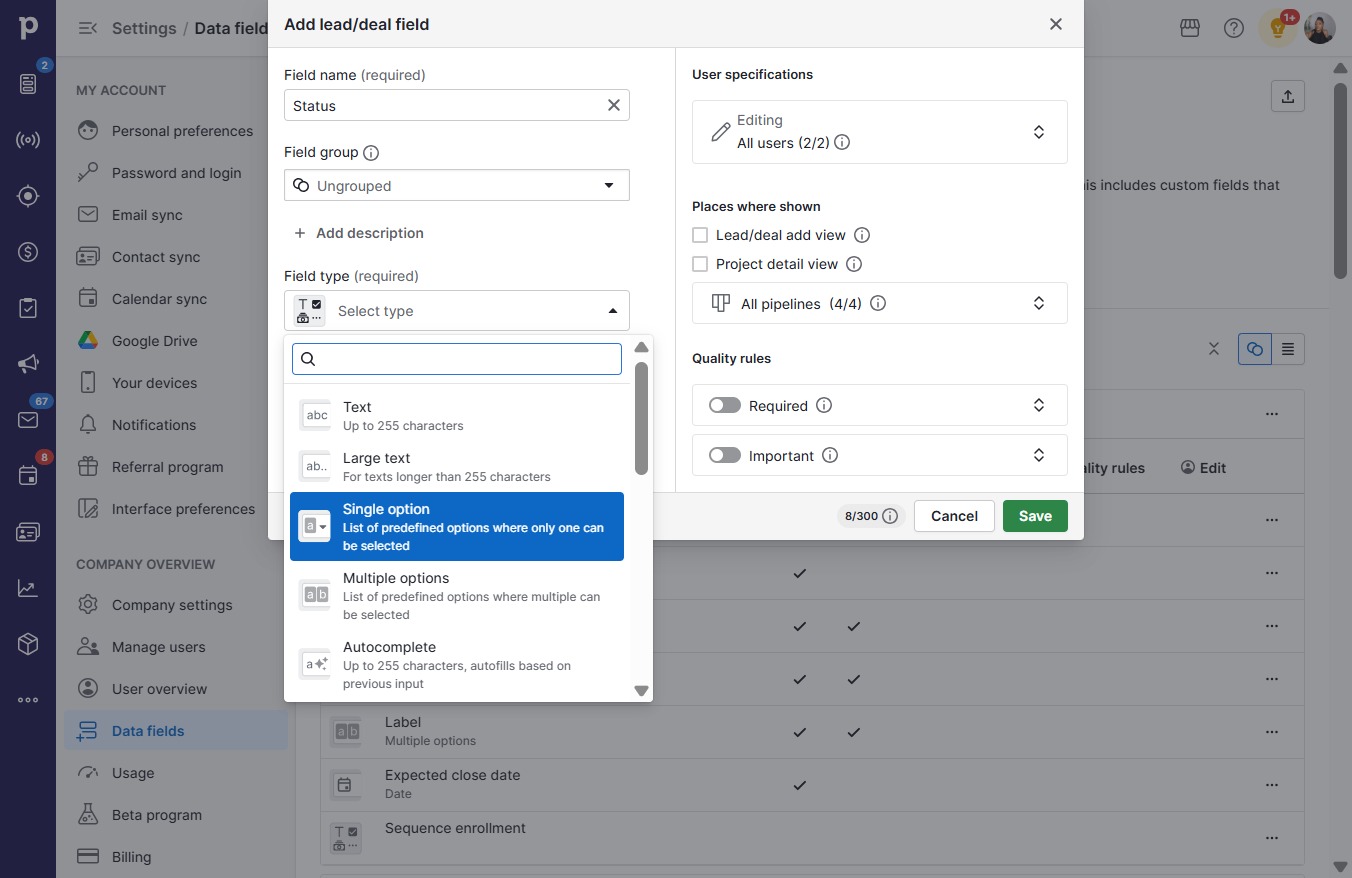 Click List of predefined options where only one can be selected