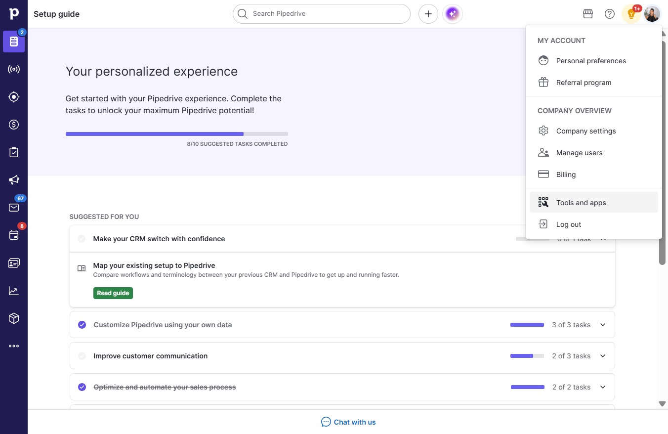 Click Tools and apps