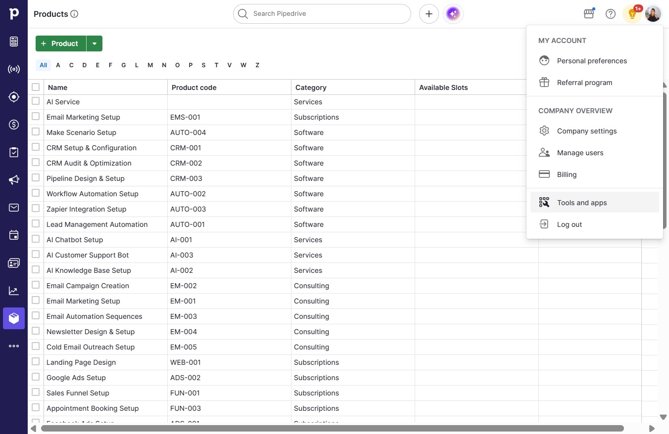 Click Tools and apps