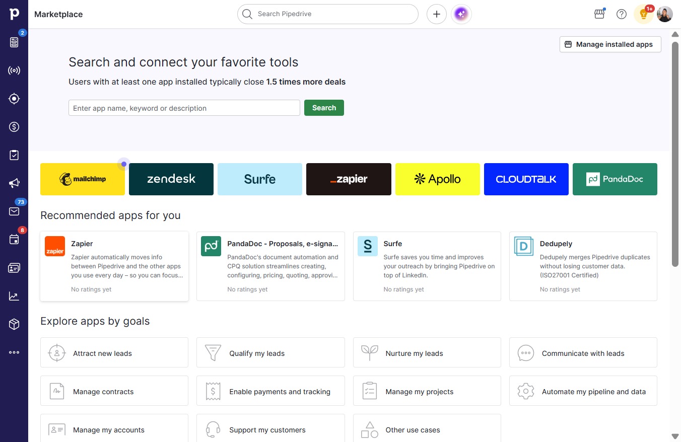 Click Zapier automatically moves info between Pipedrive and the other apps you use every day – so you can