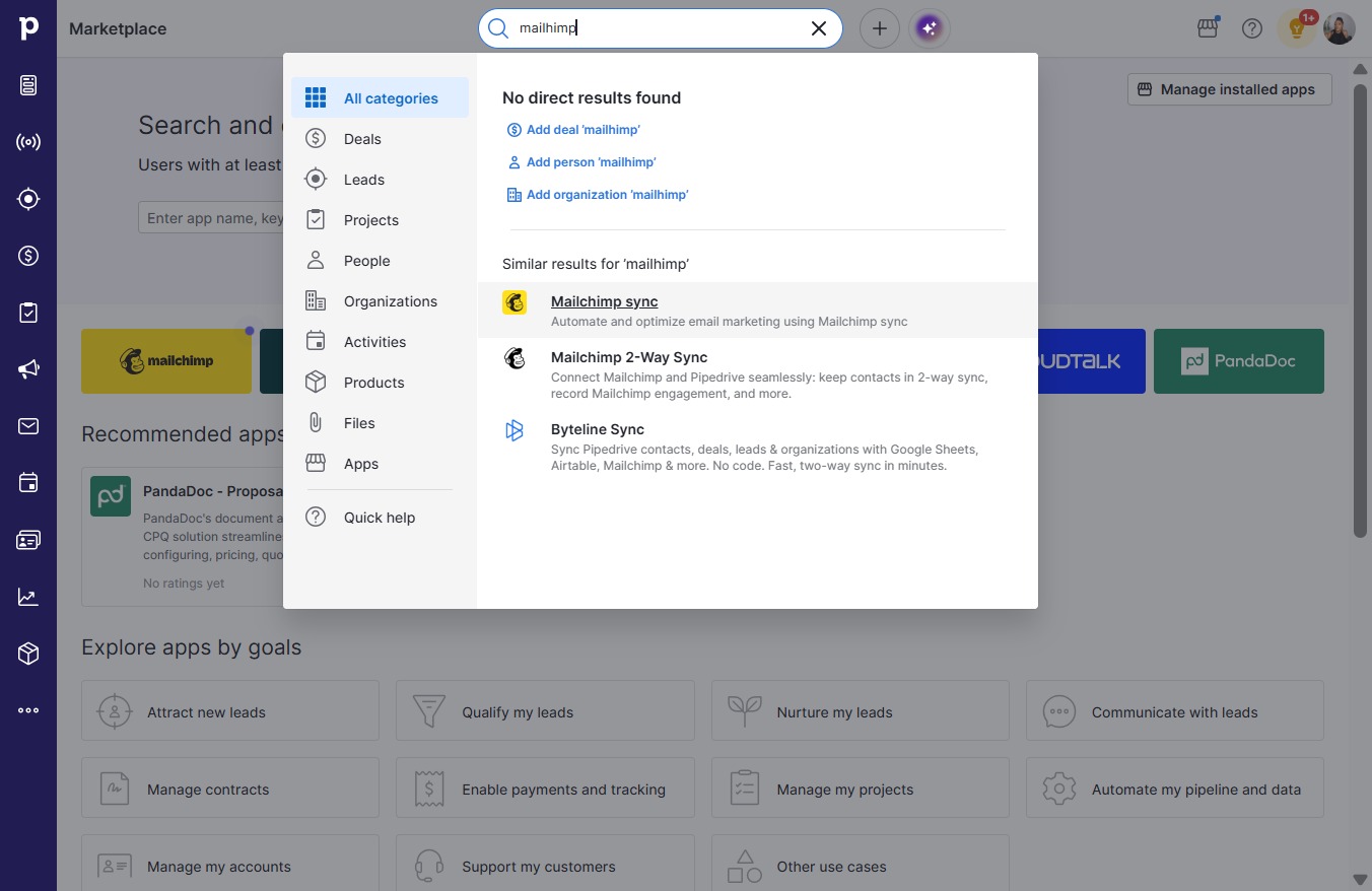 Click Mailchimp sync