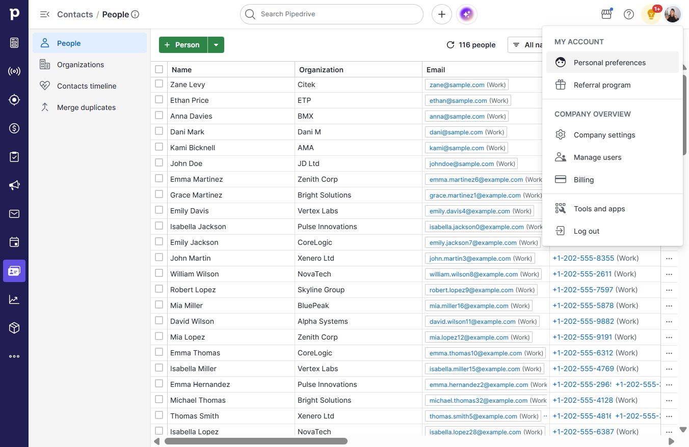 Click Personal preferences