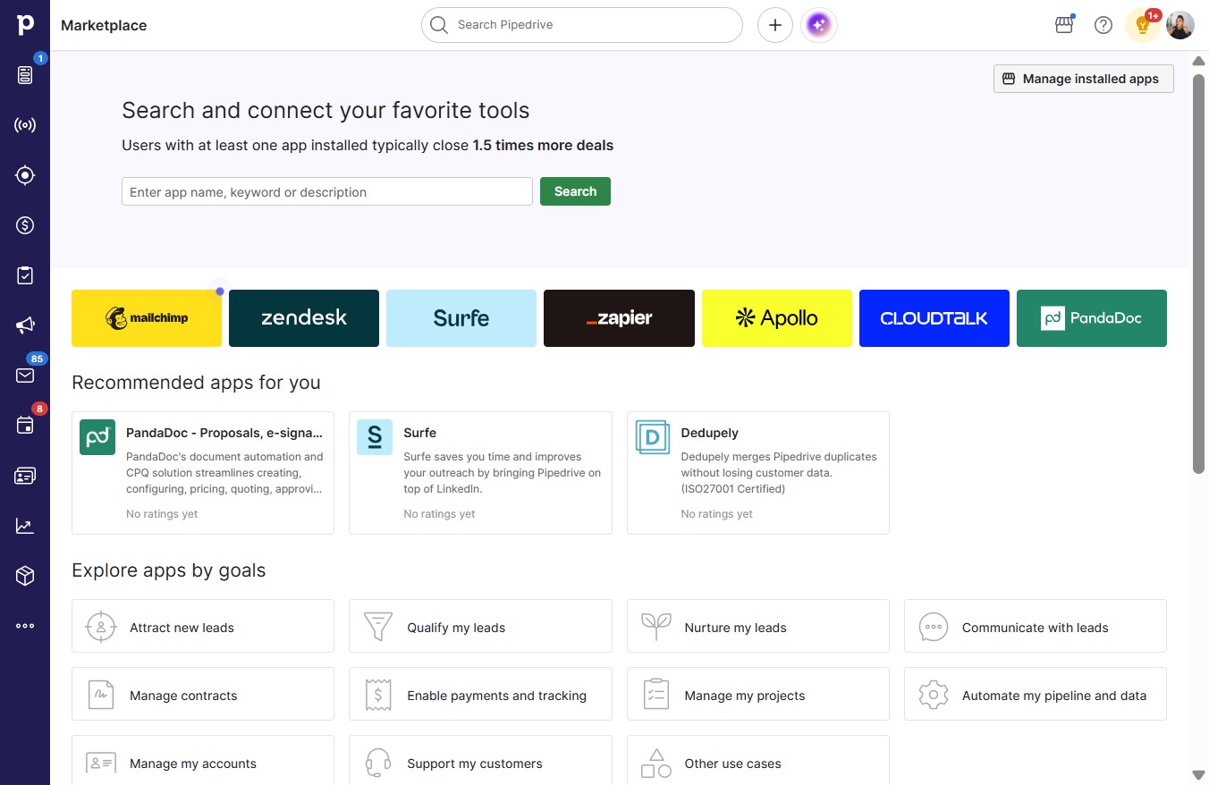 Click Manage installed apps