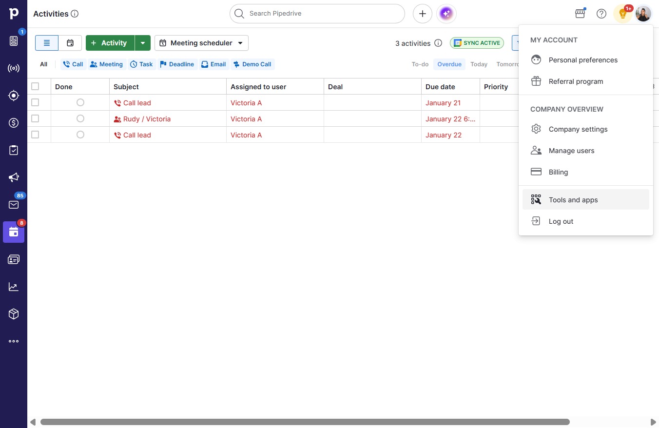 Click Tools and apps