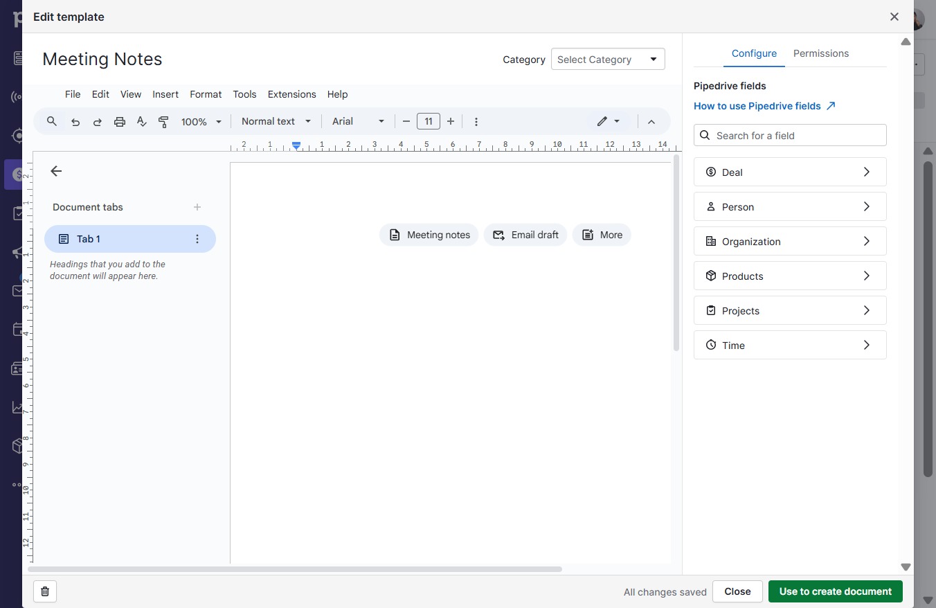 Click Use to create document