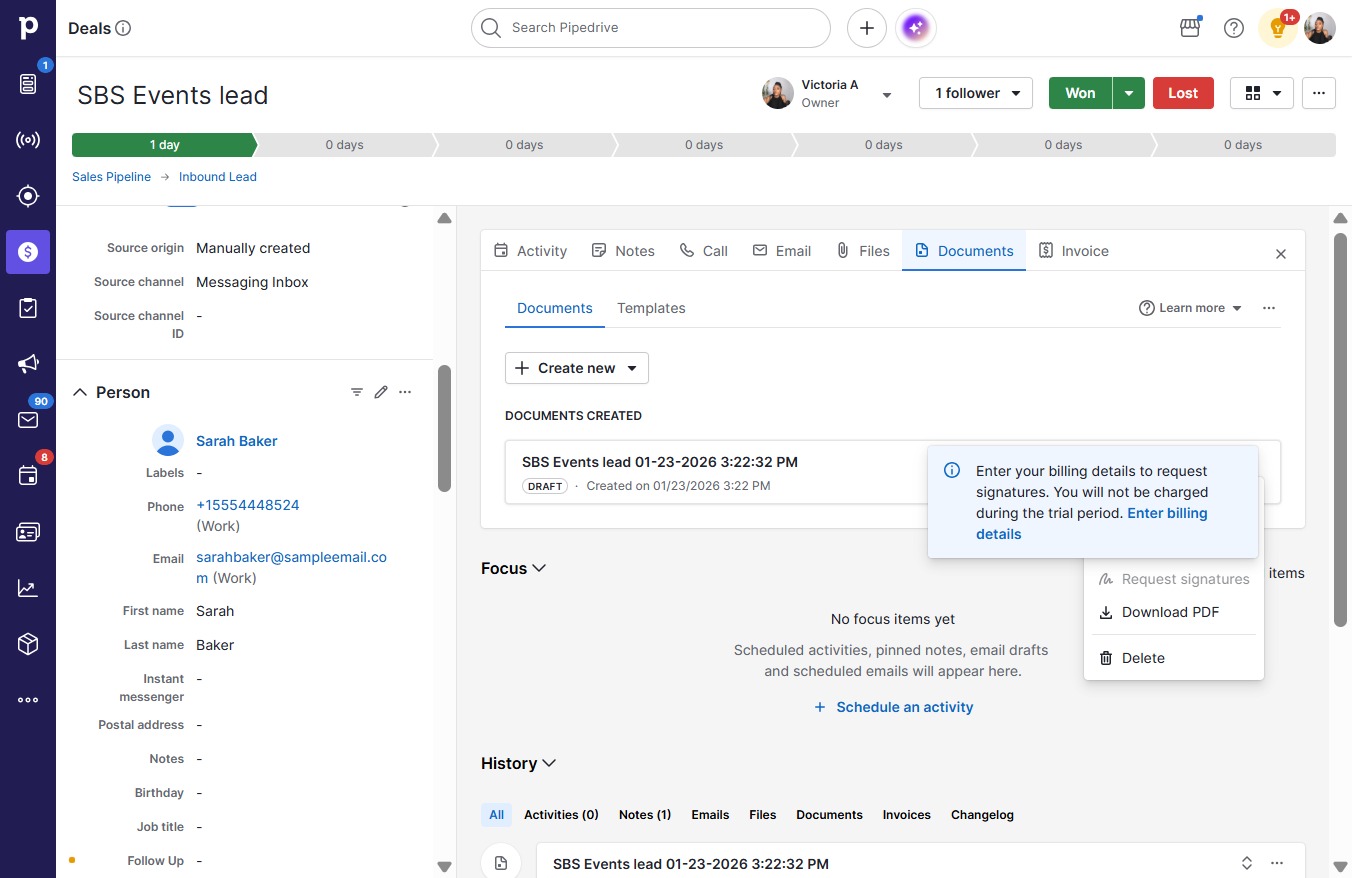 Click Request signatures