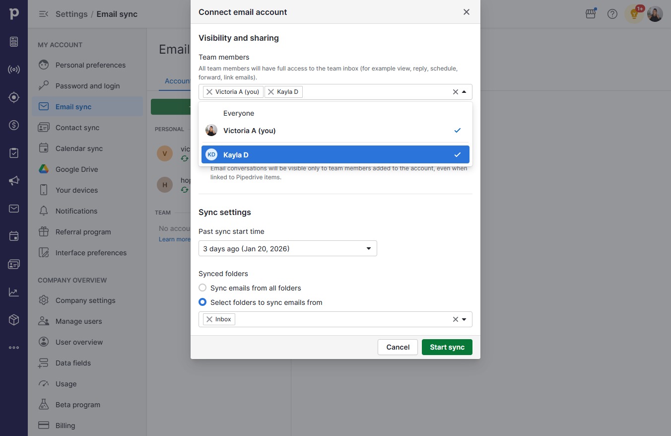 Click Start sync