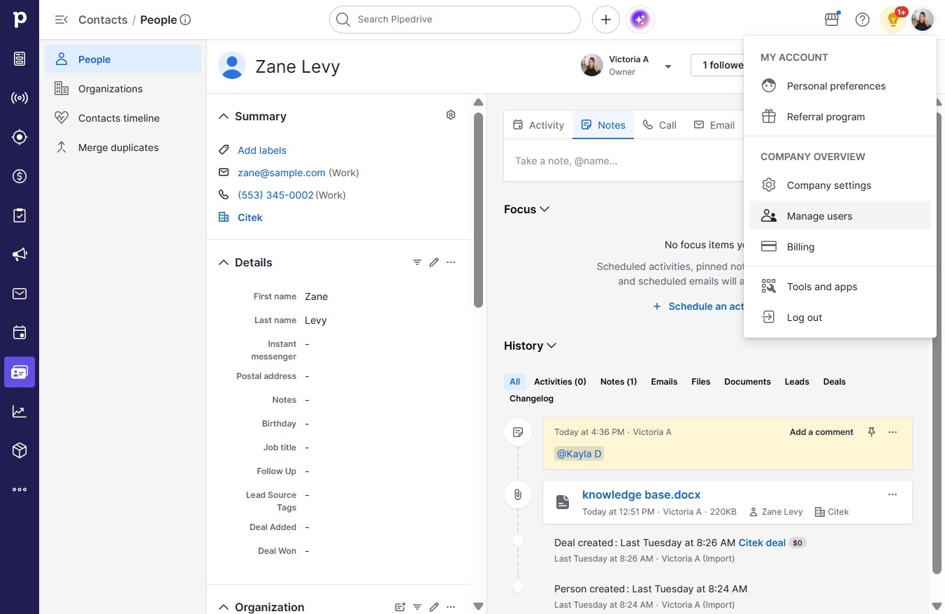 Click Manage users