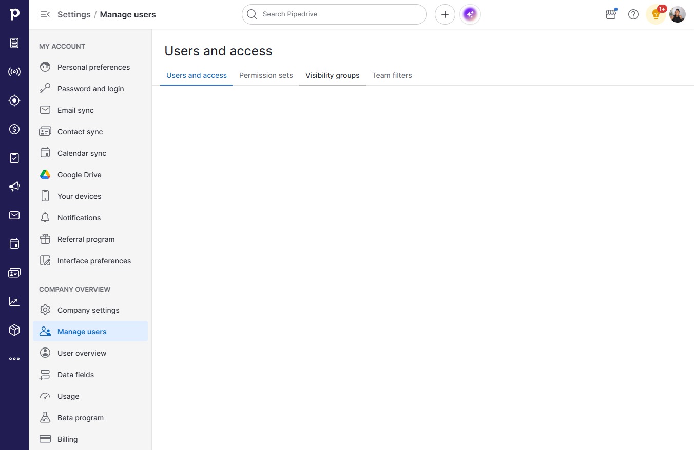 Click Visibility groups