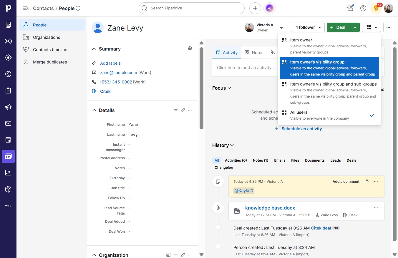 Click Item owner’s visibility group