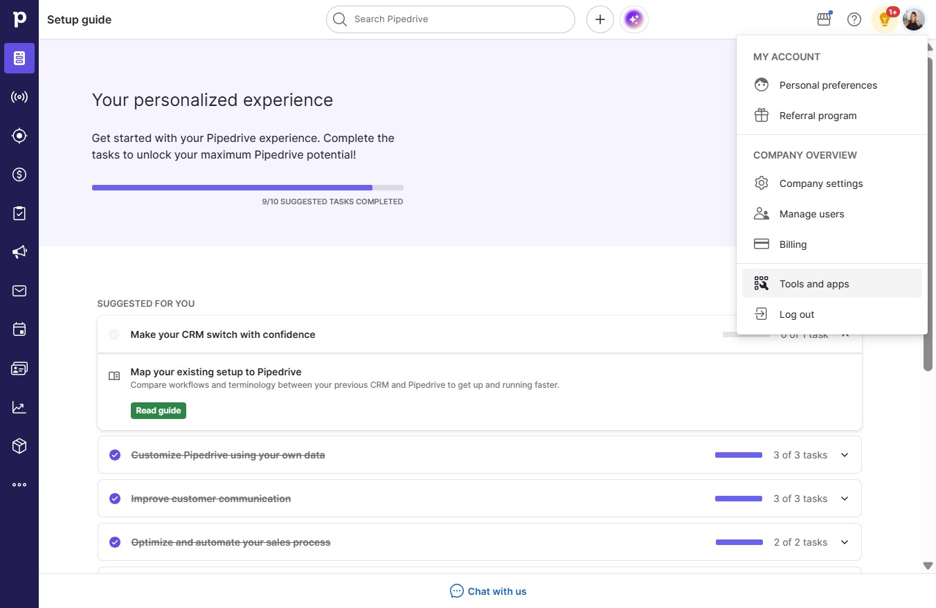 Click Tools and apps