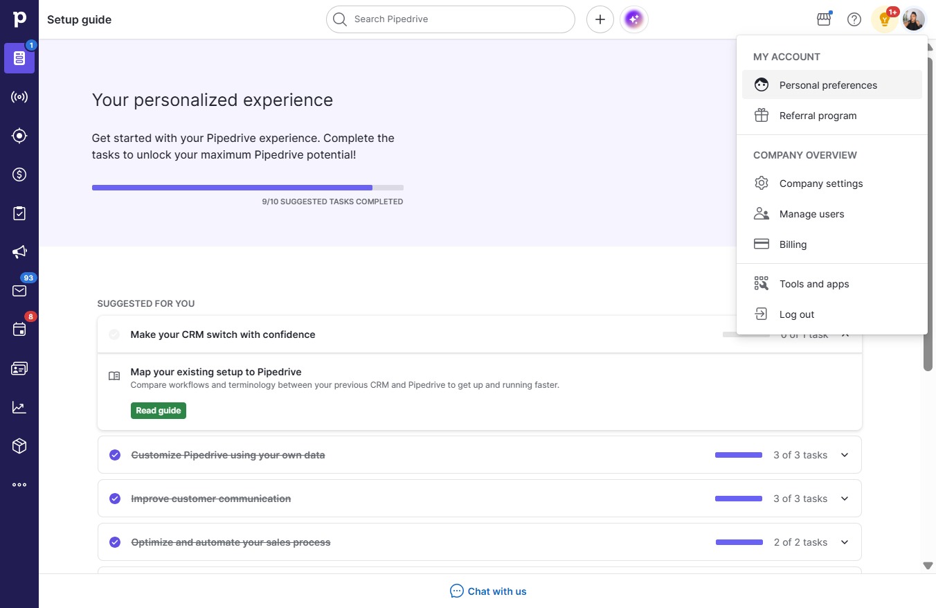 Click Personal preferences