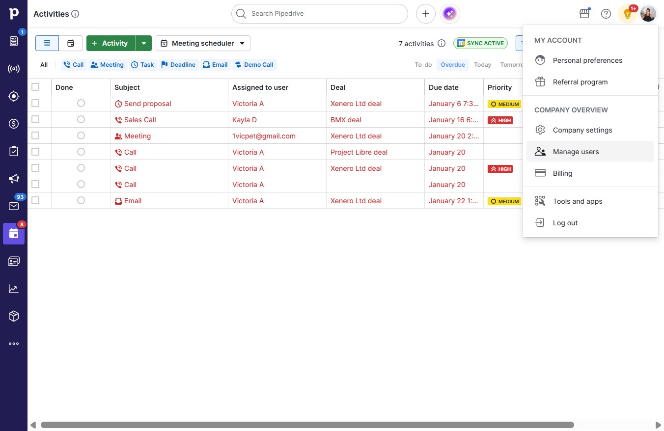 Click Manage users