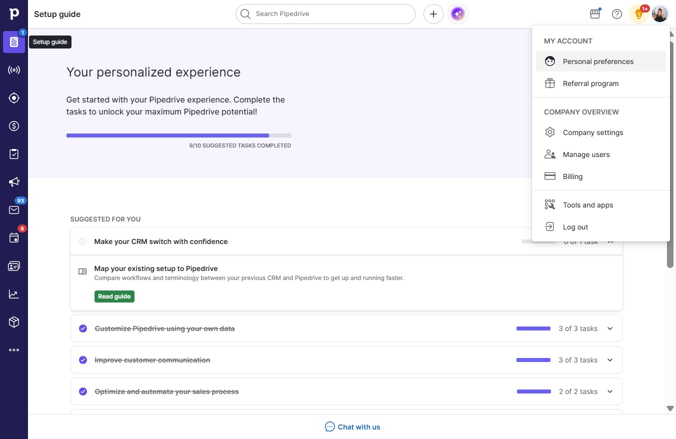 Click Personal preferences