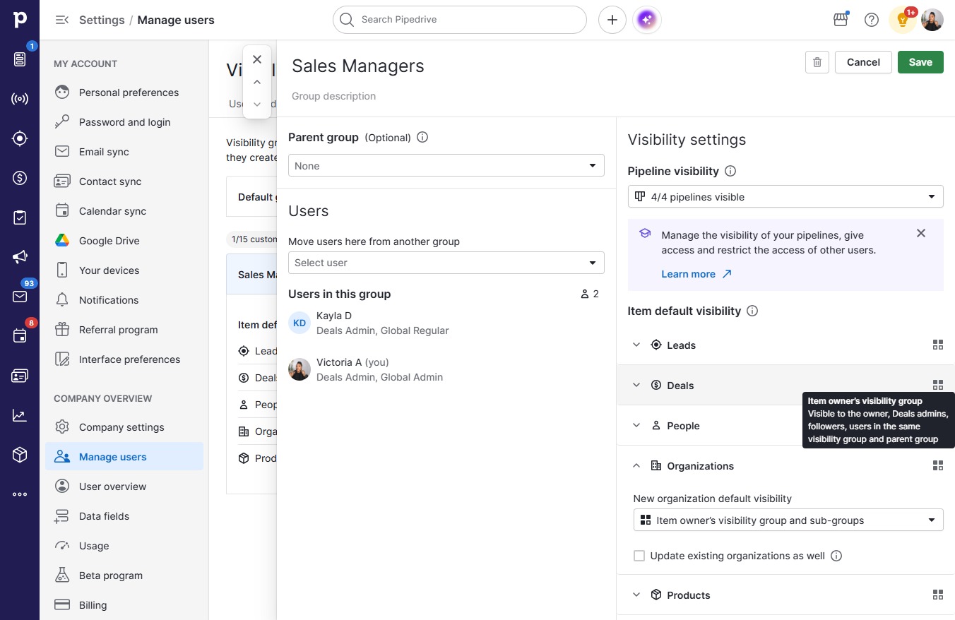 Click entity visibility setting