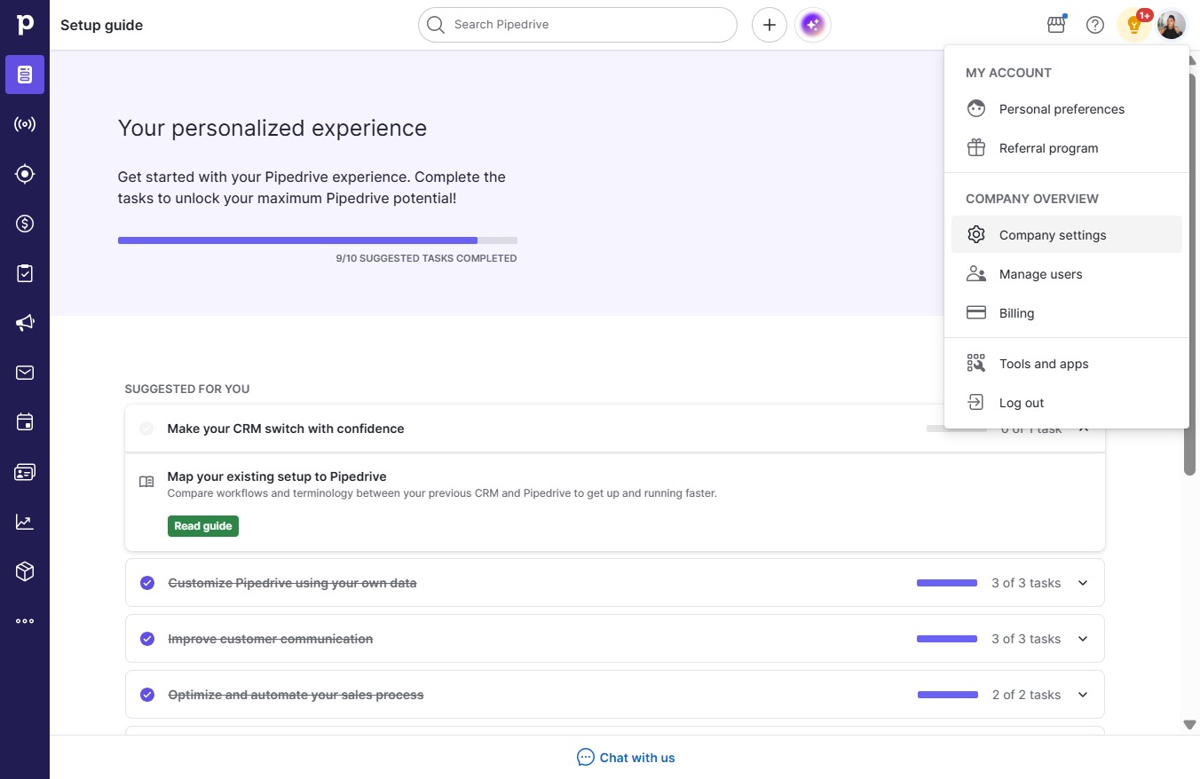 Click Company settings