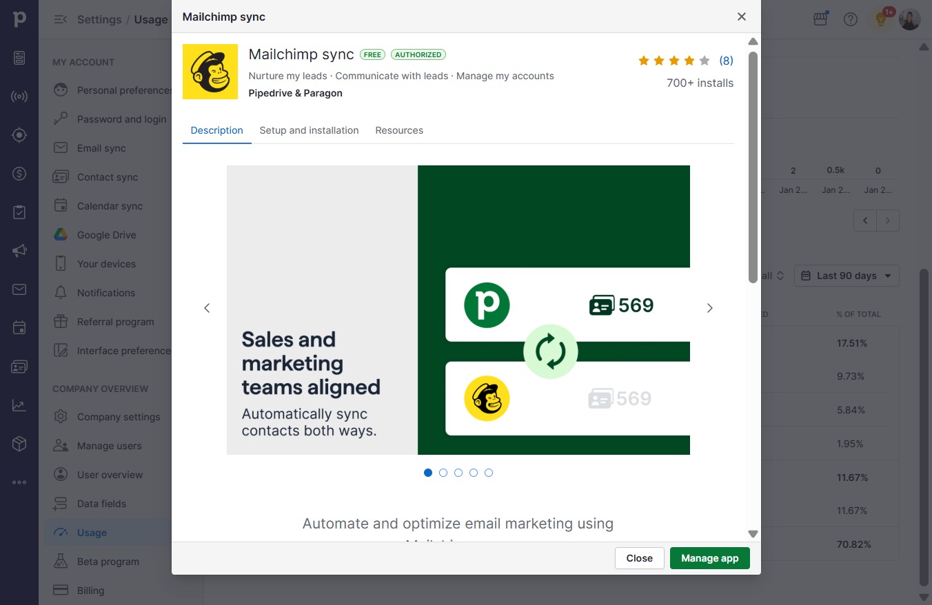 Click Manage app
