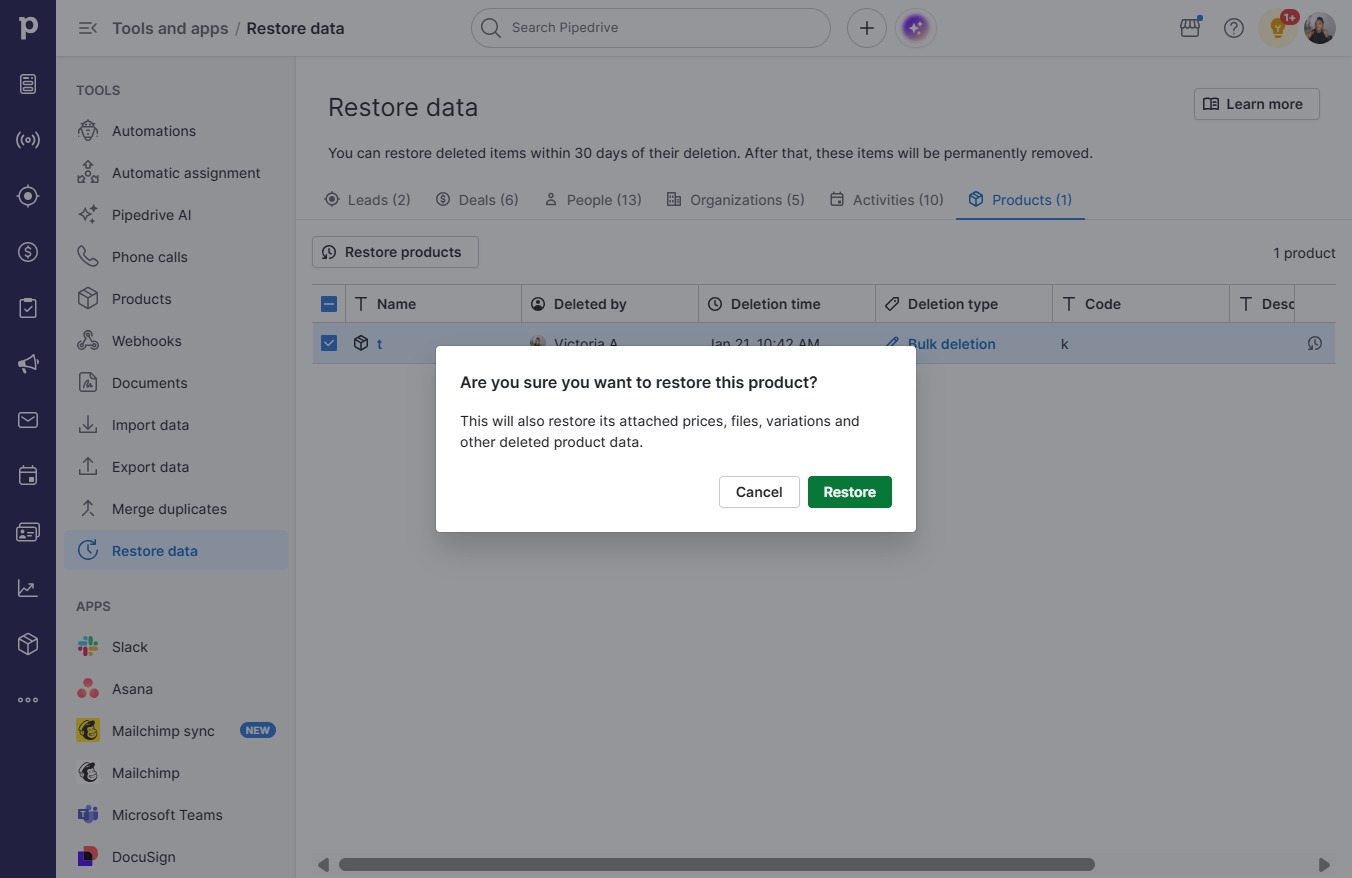 Click Restore