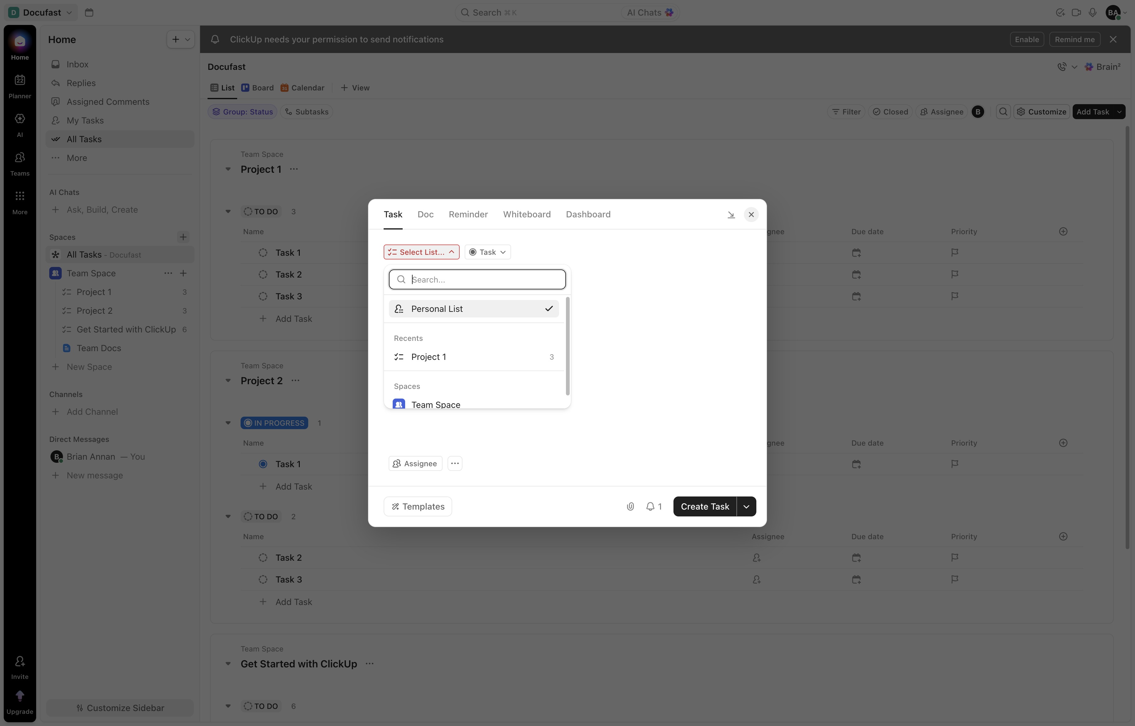 Click the Personal List option