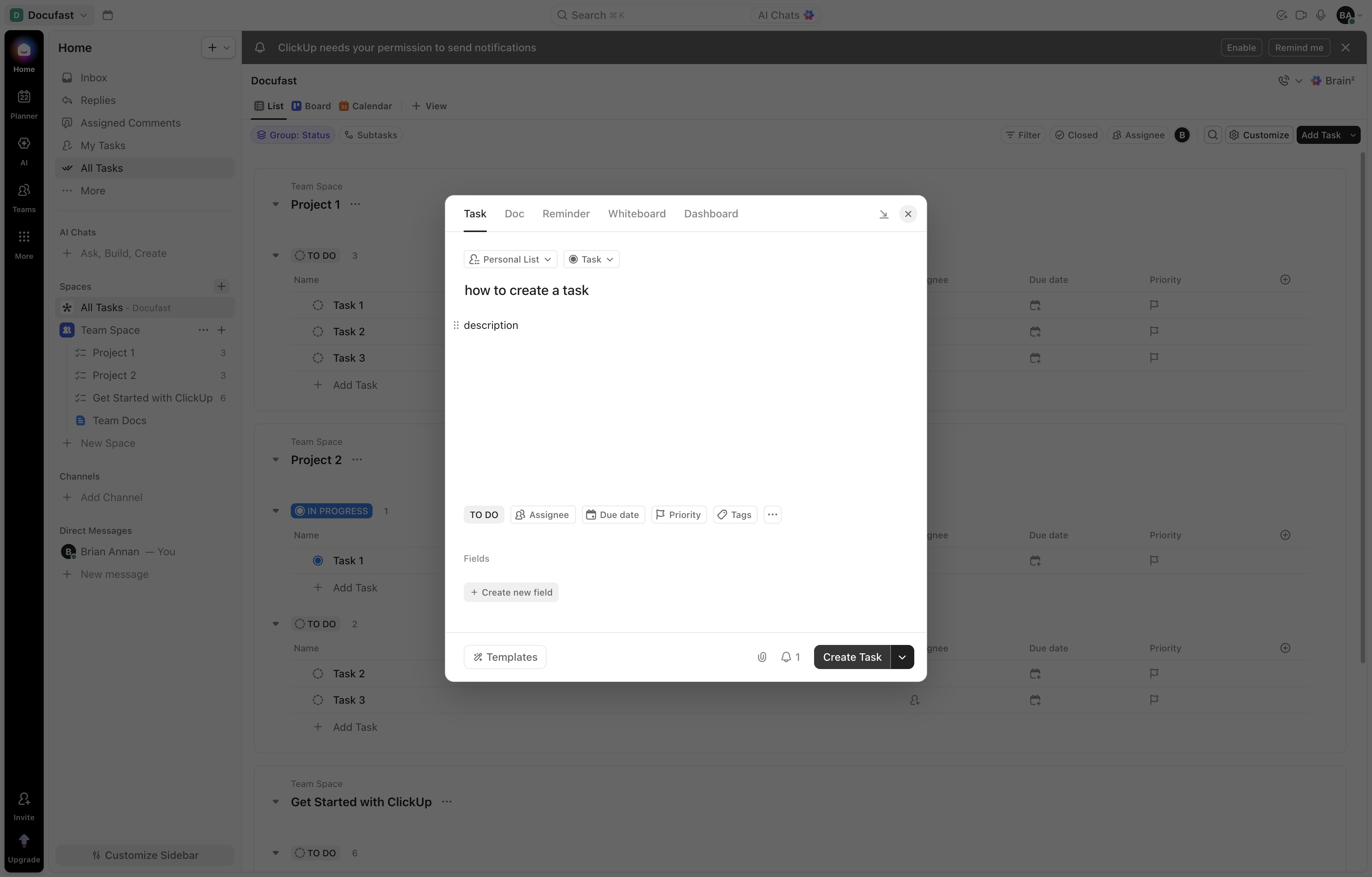 Click the Create Task button