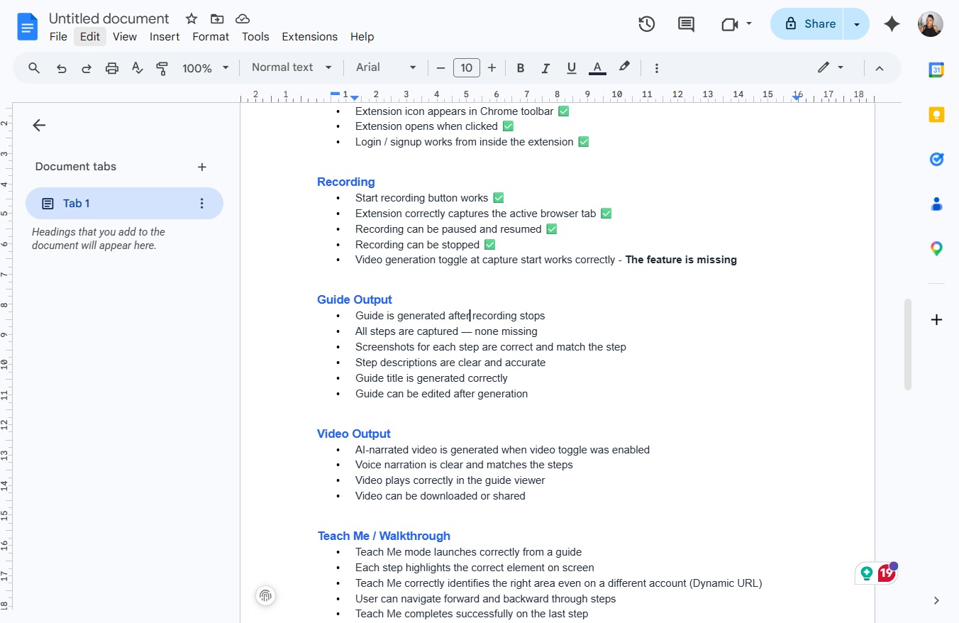 Click the Extensions menu test