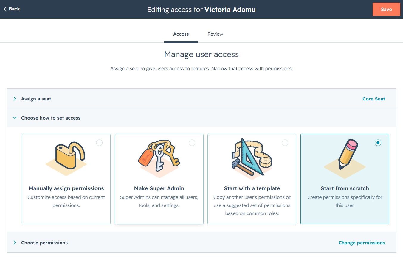 Click here to assign user permissions