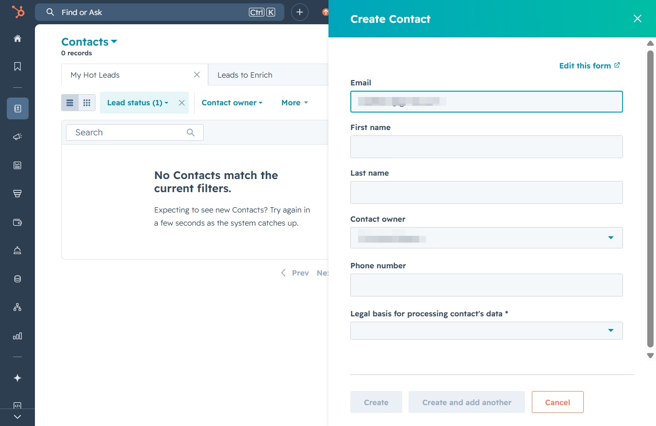 Enter the contact's email address