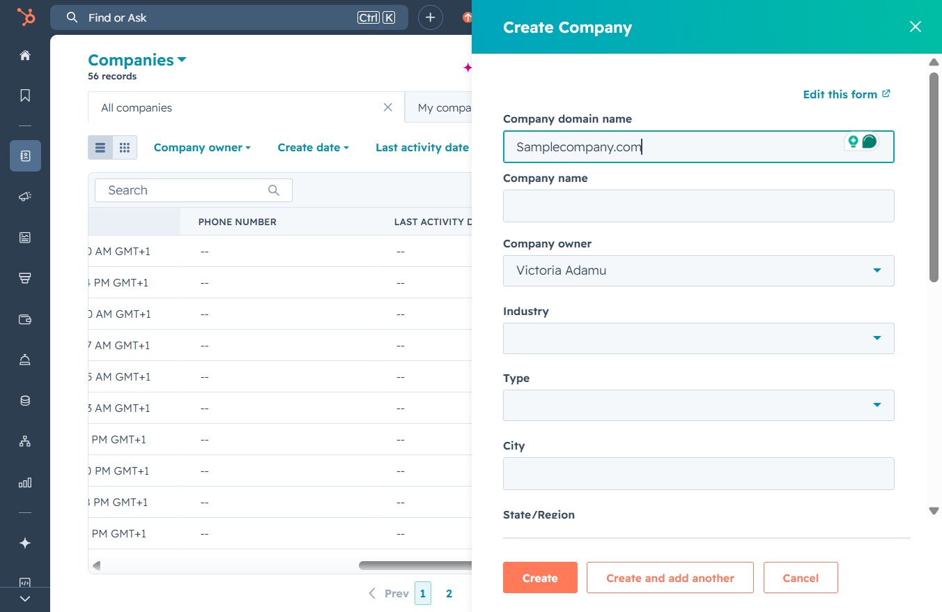 Type the Company Domain Name