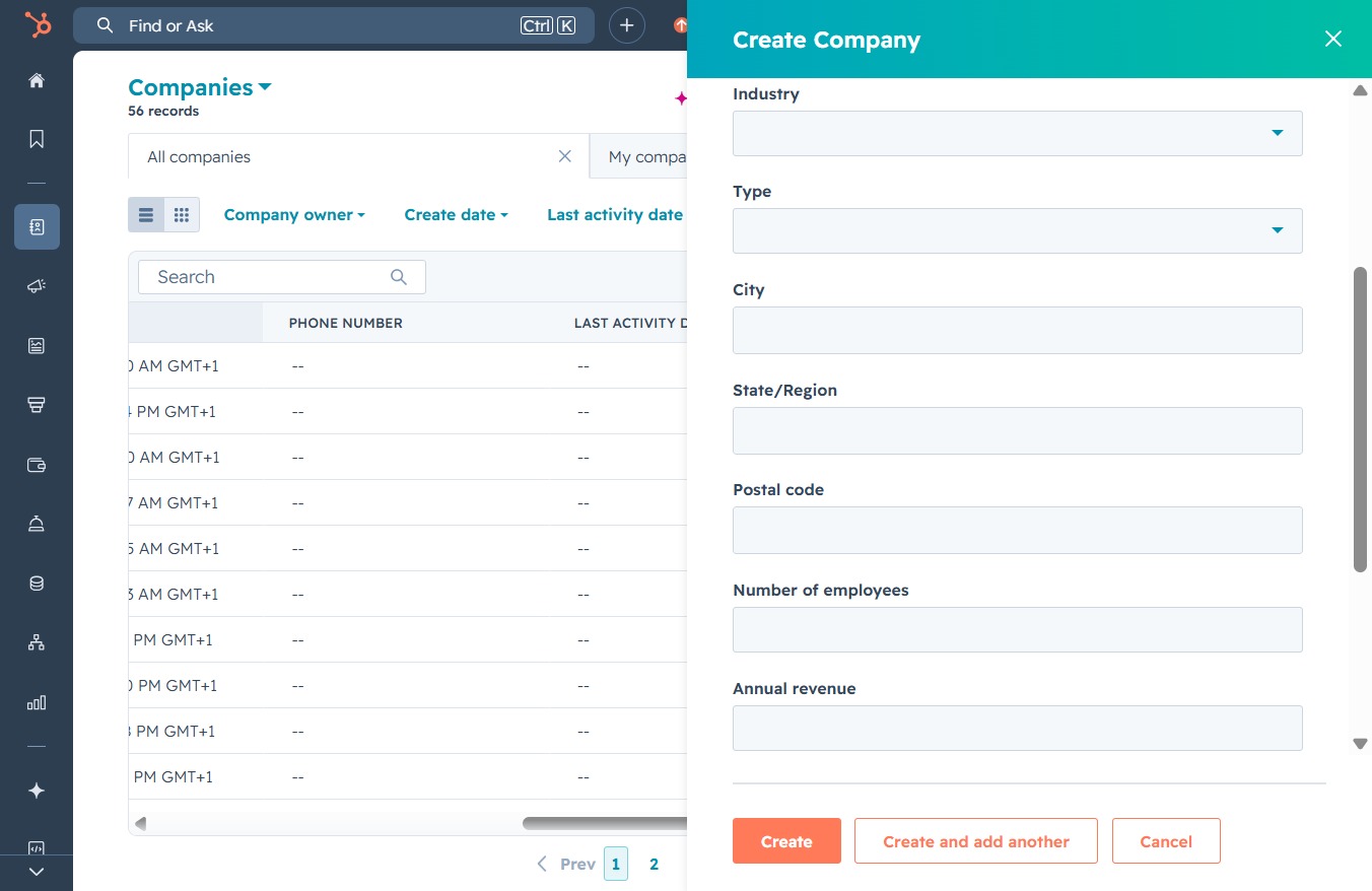 Click here to create a new company