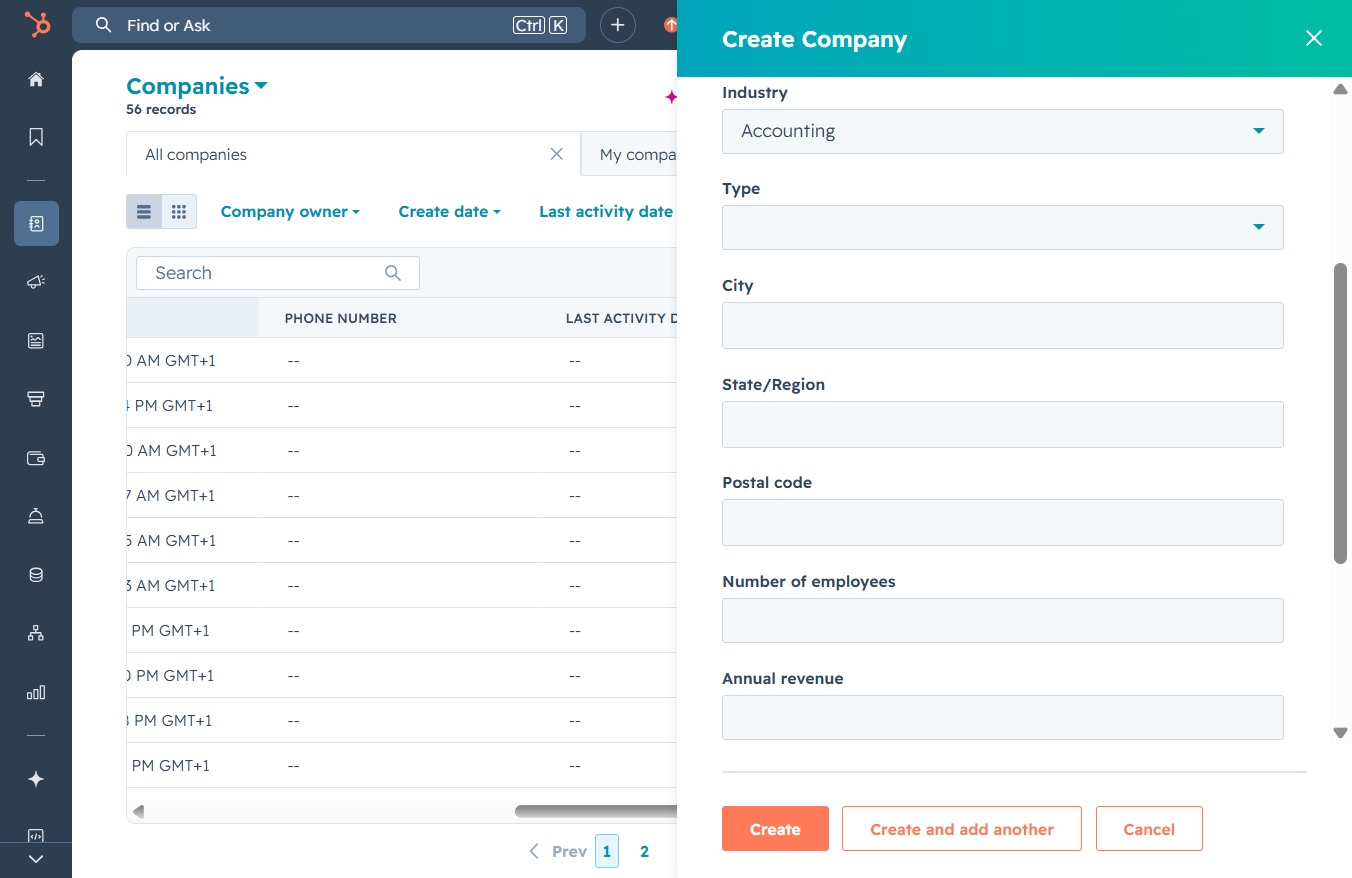 Click here to create a new company