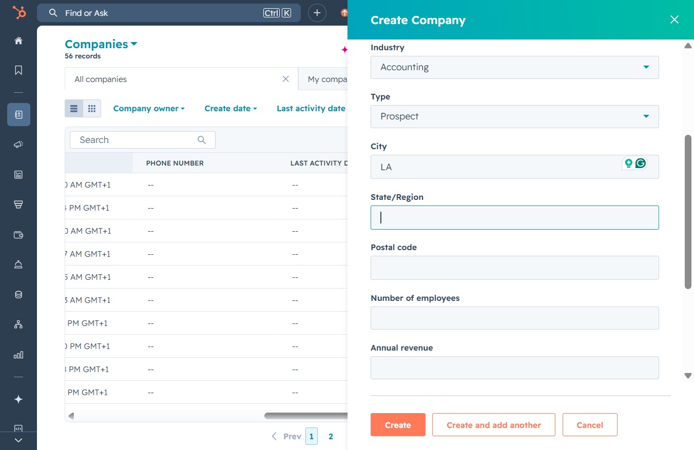 Click here to create a new company