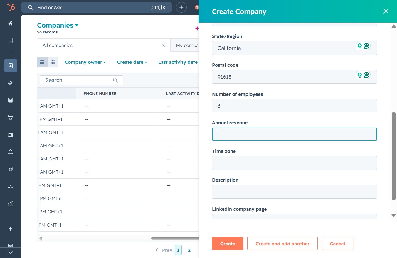 Click here to create a new company