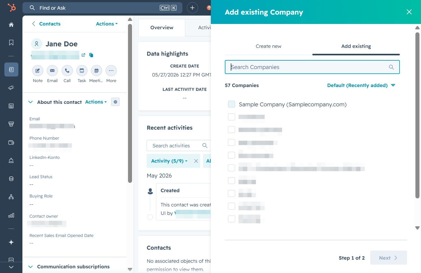 Click here to add an existing company