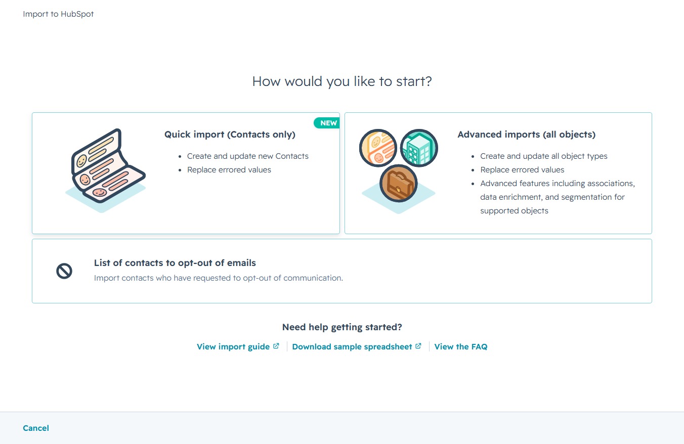Click the Quick import (Contacts only) option