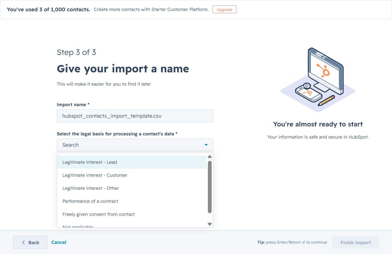 Click the Legitimate Interest - Lead option