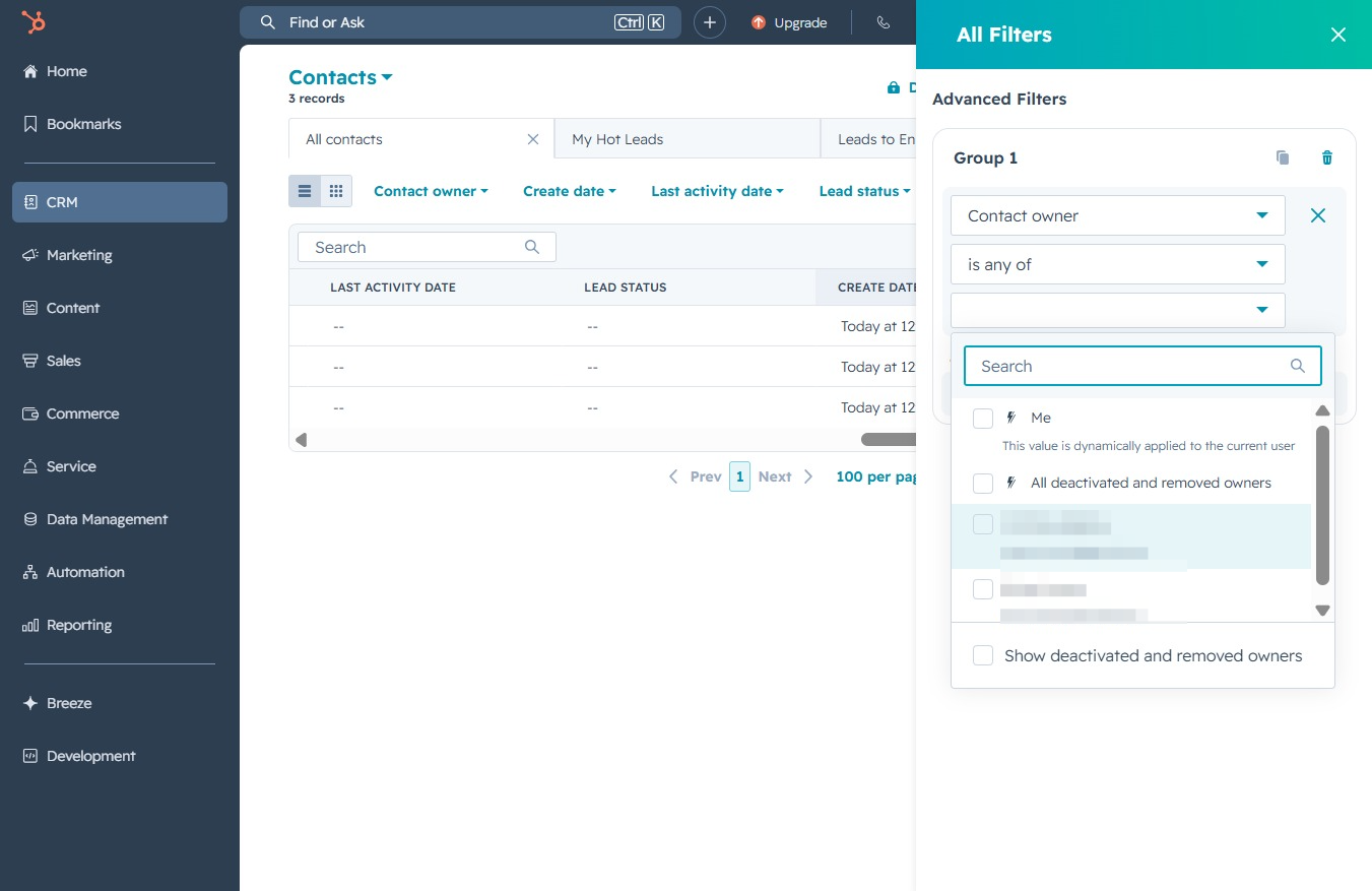 Click the Contact Owner dropdown