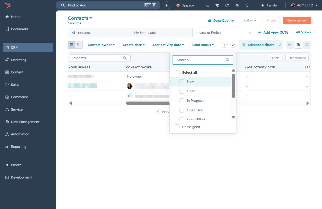 Click here to filter contacts