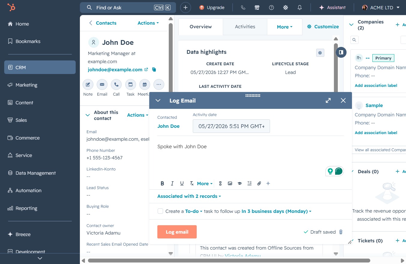 Type details in the Logged Email field