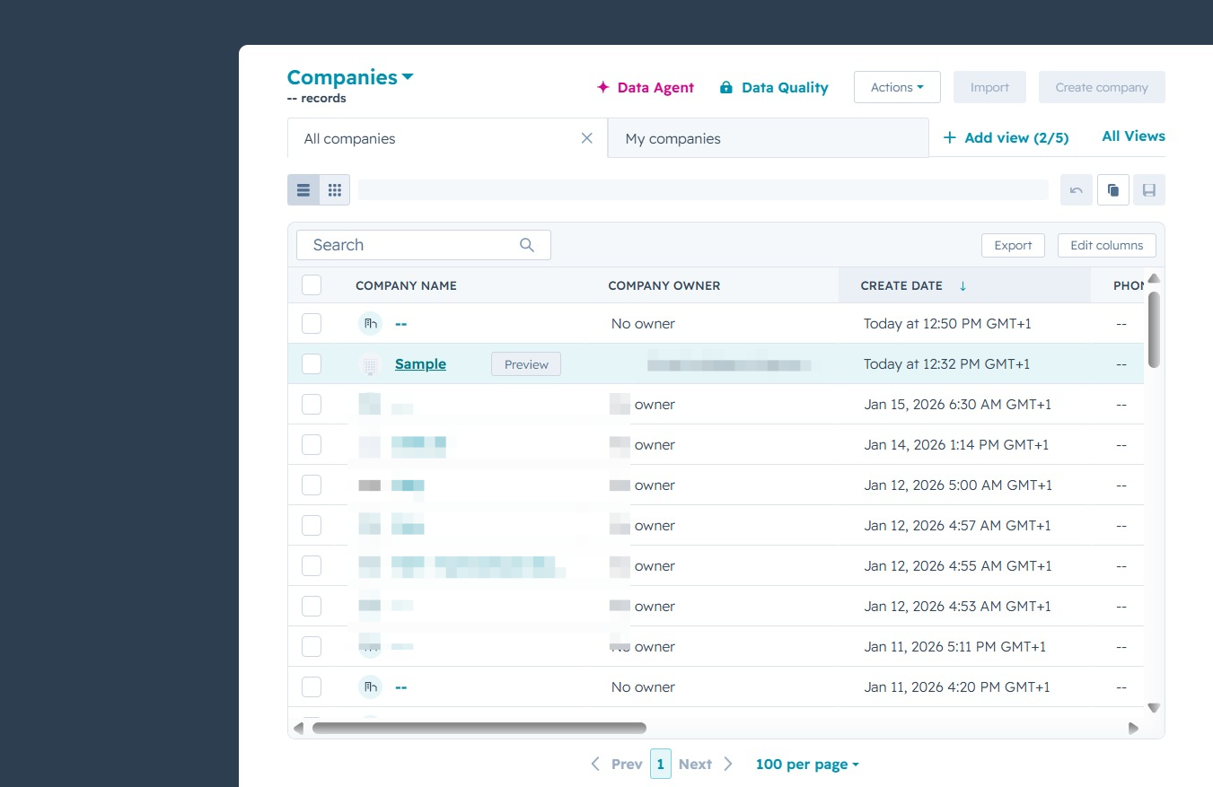 Click the Sample company entry