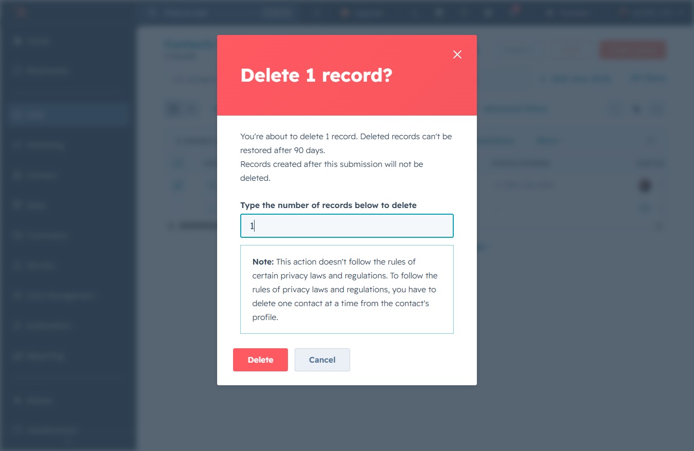 Type the number of records to delete