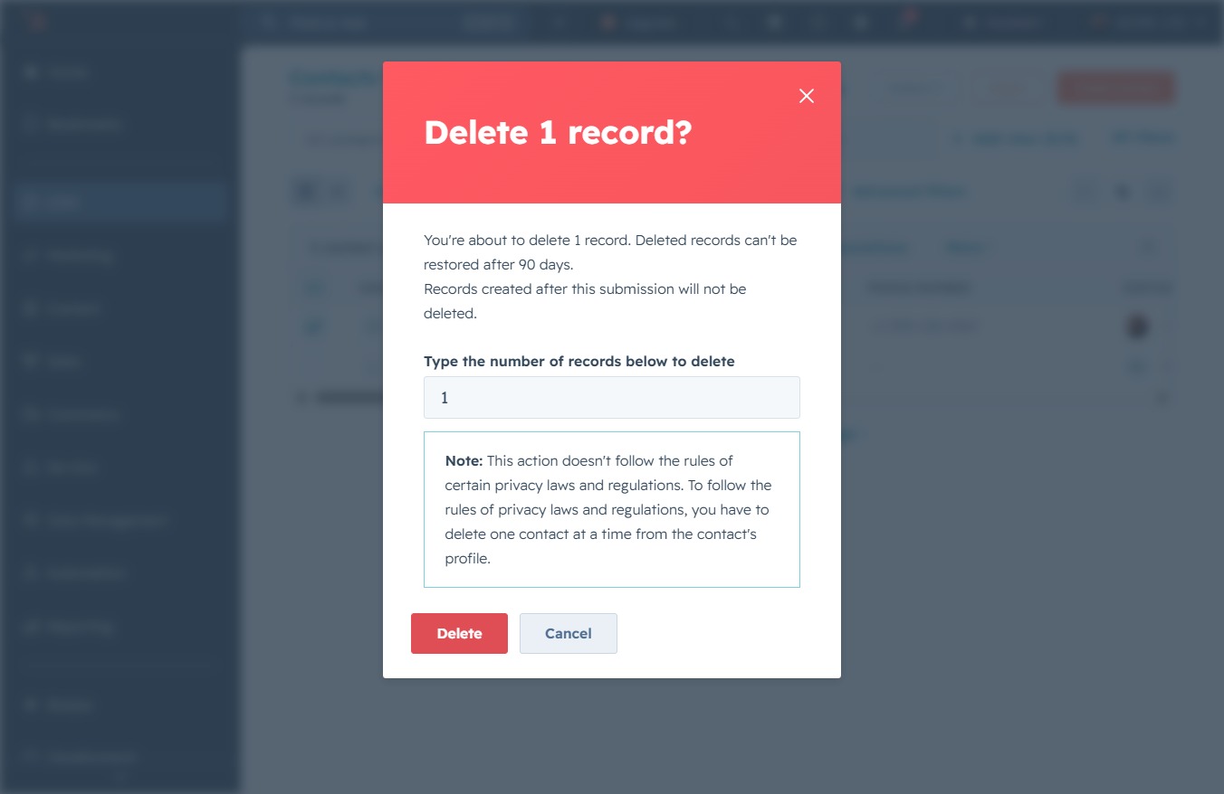 Click the Delete button