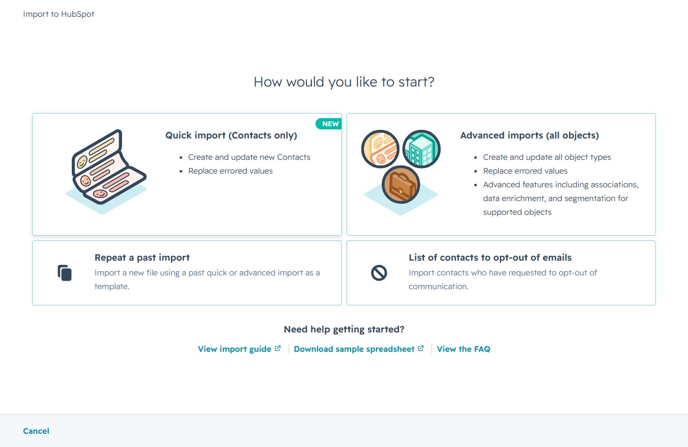 Click the Quick Import (Contacts only) option